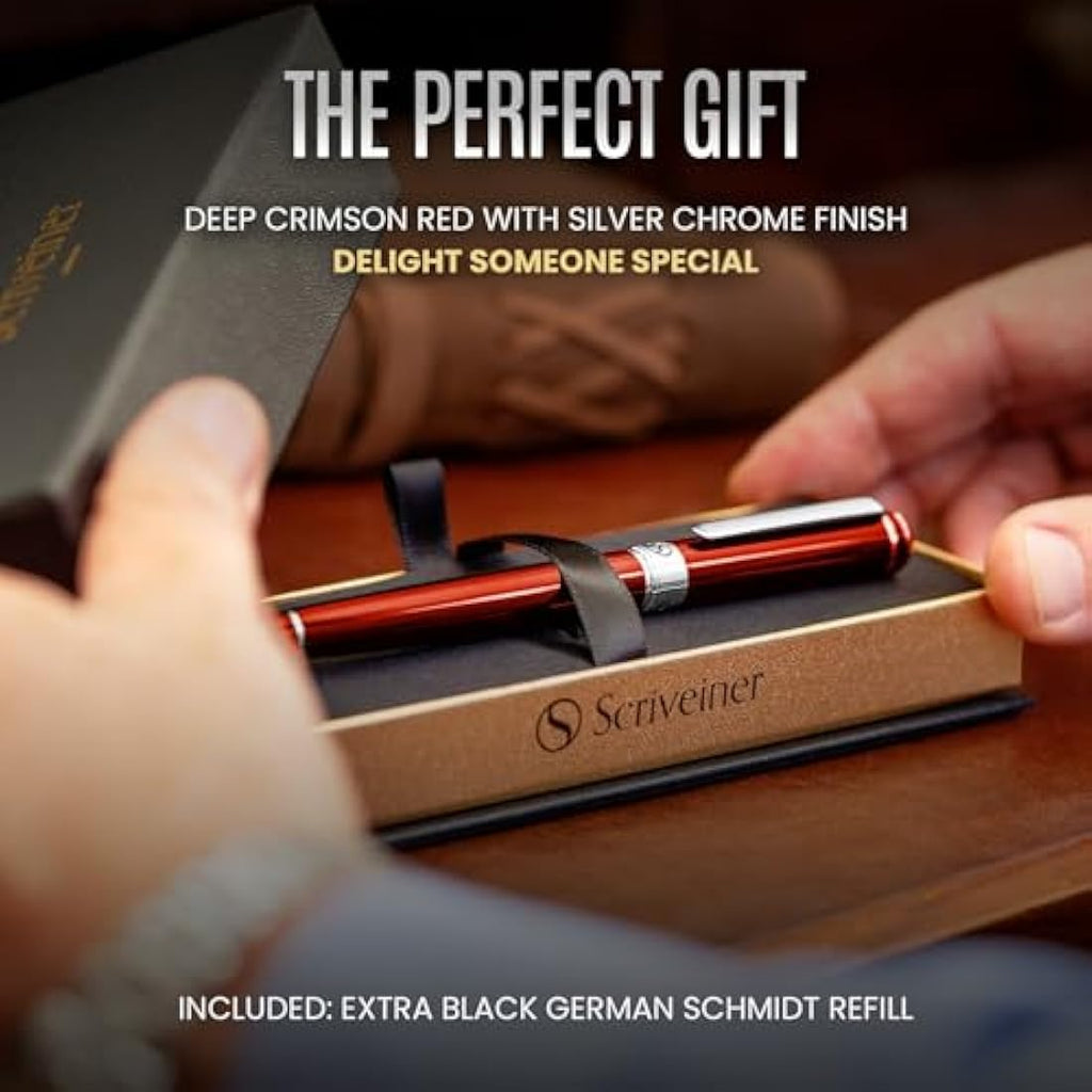Scriveiner Luxury Rollerball Pen – Crimson Red with Chrome Trim