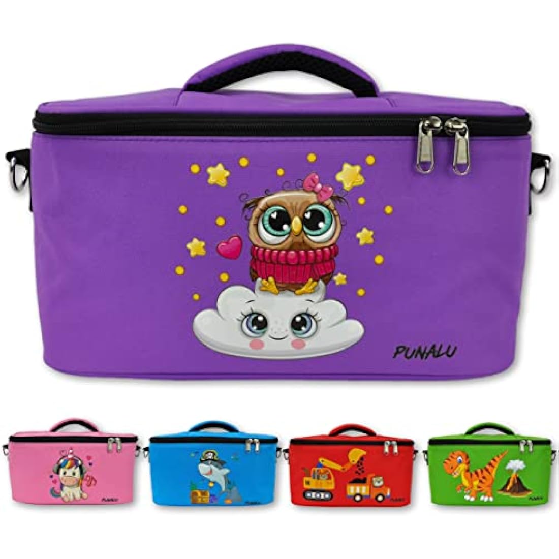 PUNALU Toniebox Storage Bag - Padded Kids Travel Case, Owls Purple