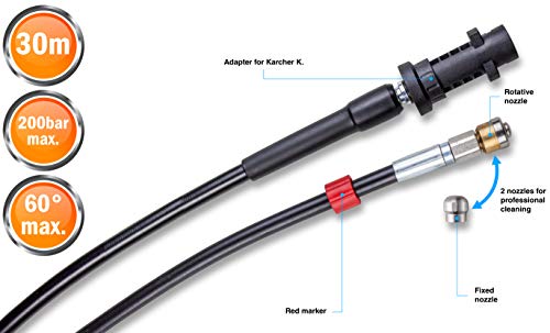 Knofer 30m Drain Cleaning Kit - Pipe Unblocker for Karcher & Bosch