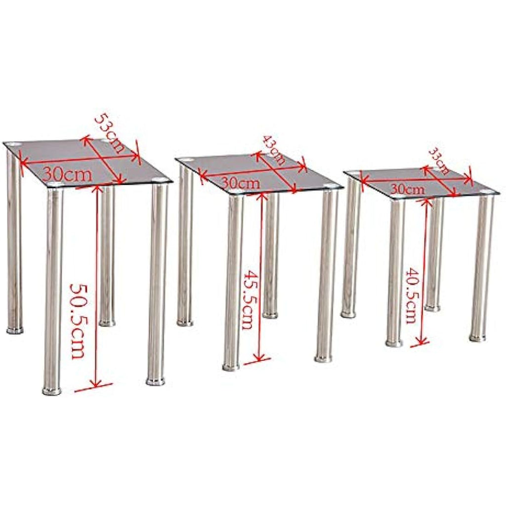 Nesting Tables – Set of 3 Glass and Stainless Steel Tables