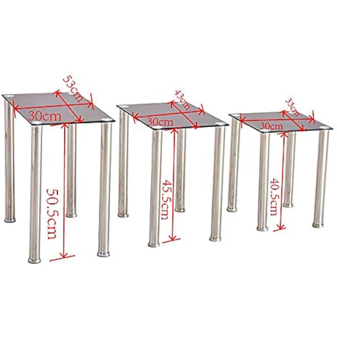 Nesting Tables – Set of 3 Glass and Stainless Steel Tables