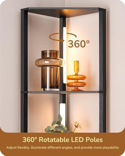 EDISHINE LED Floor Lamp with 4-Tier Shelves | Dimmable Wood Standing Lamp