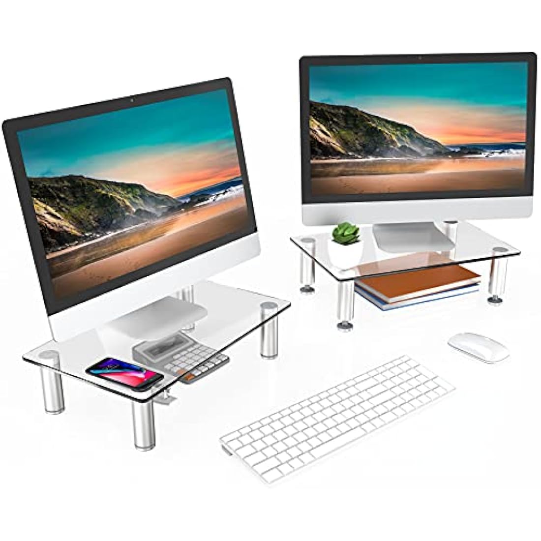 FITUEYES Dual Monitor Stand – Tempered Glass Laptop Riser, 2 Pack