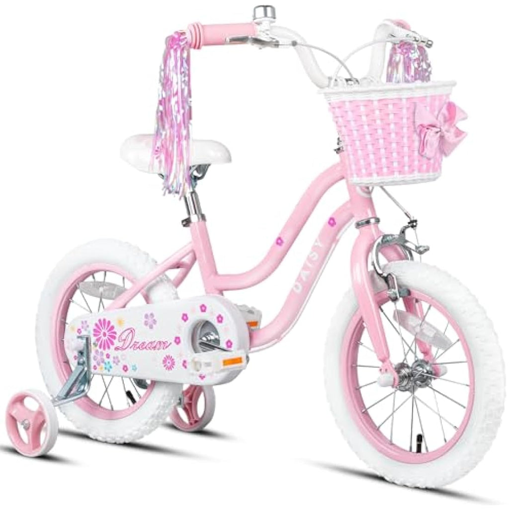 Glerc Daisy 16 Inch Girls Bike with Training Wheels and Basket | Pink