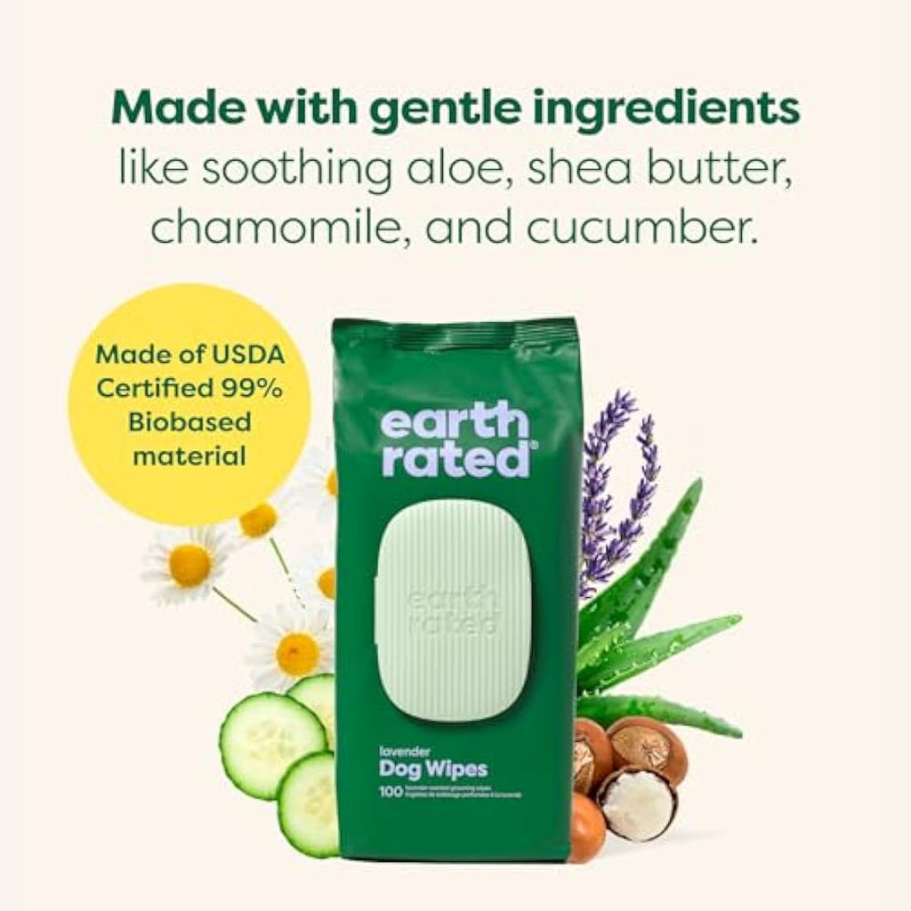 Earth Rated Hypoallergenic Lavender Dog Wipes for Paws & Body – 400 Count
