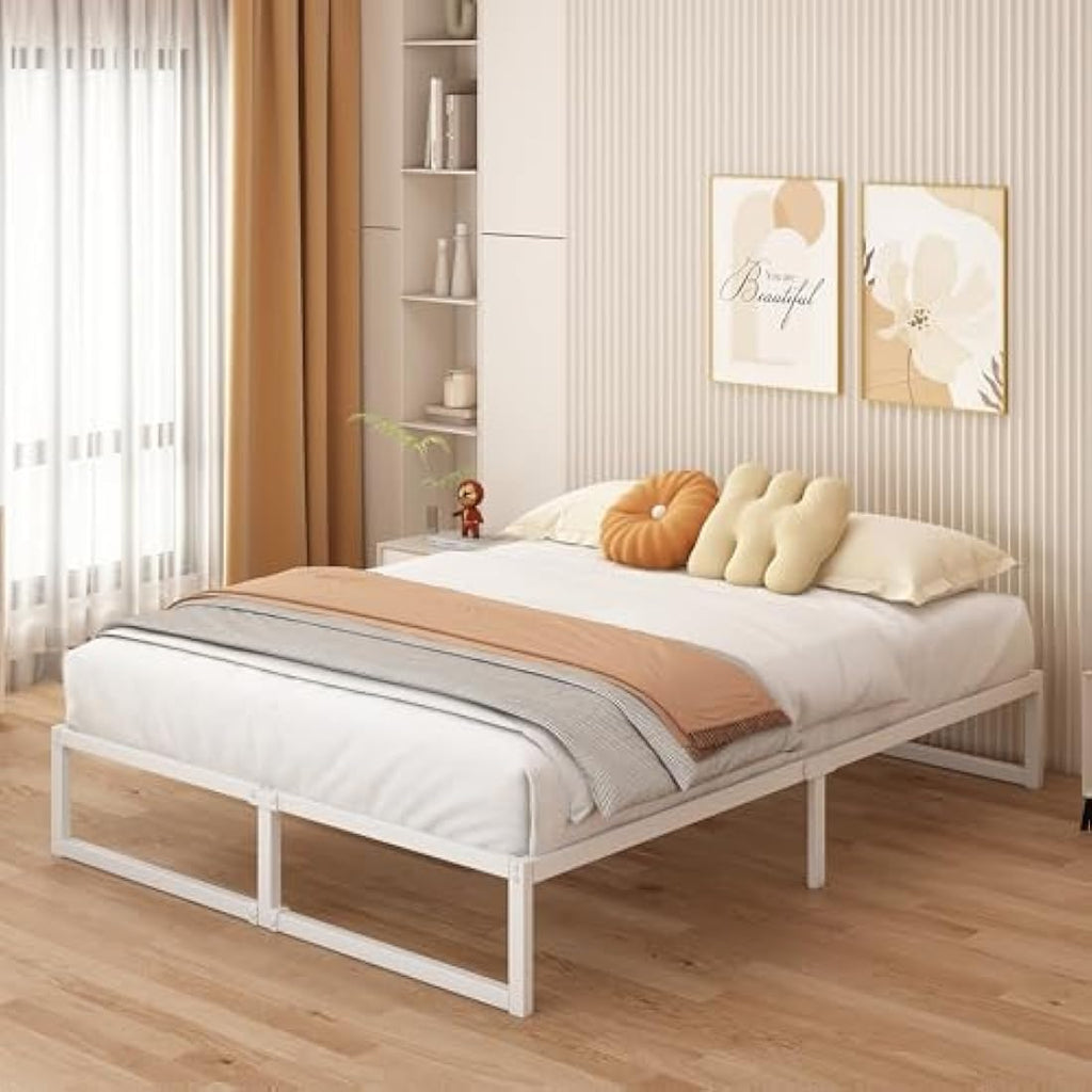 Jolof Store Small Double Metal Bed Frame | 120x190cm Steel Slat | White