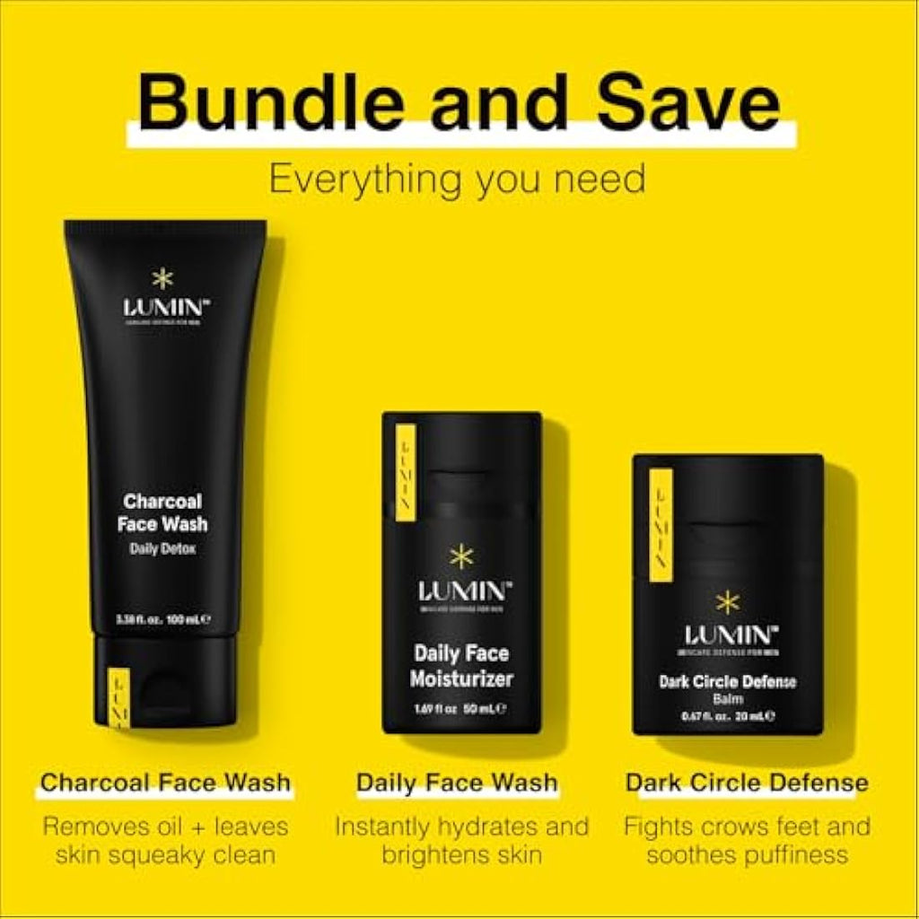 Lumin No Baggage Trio Men's Skincare Kit - Charcoal Cleanser & Moisturizer