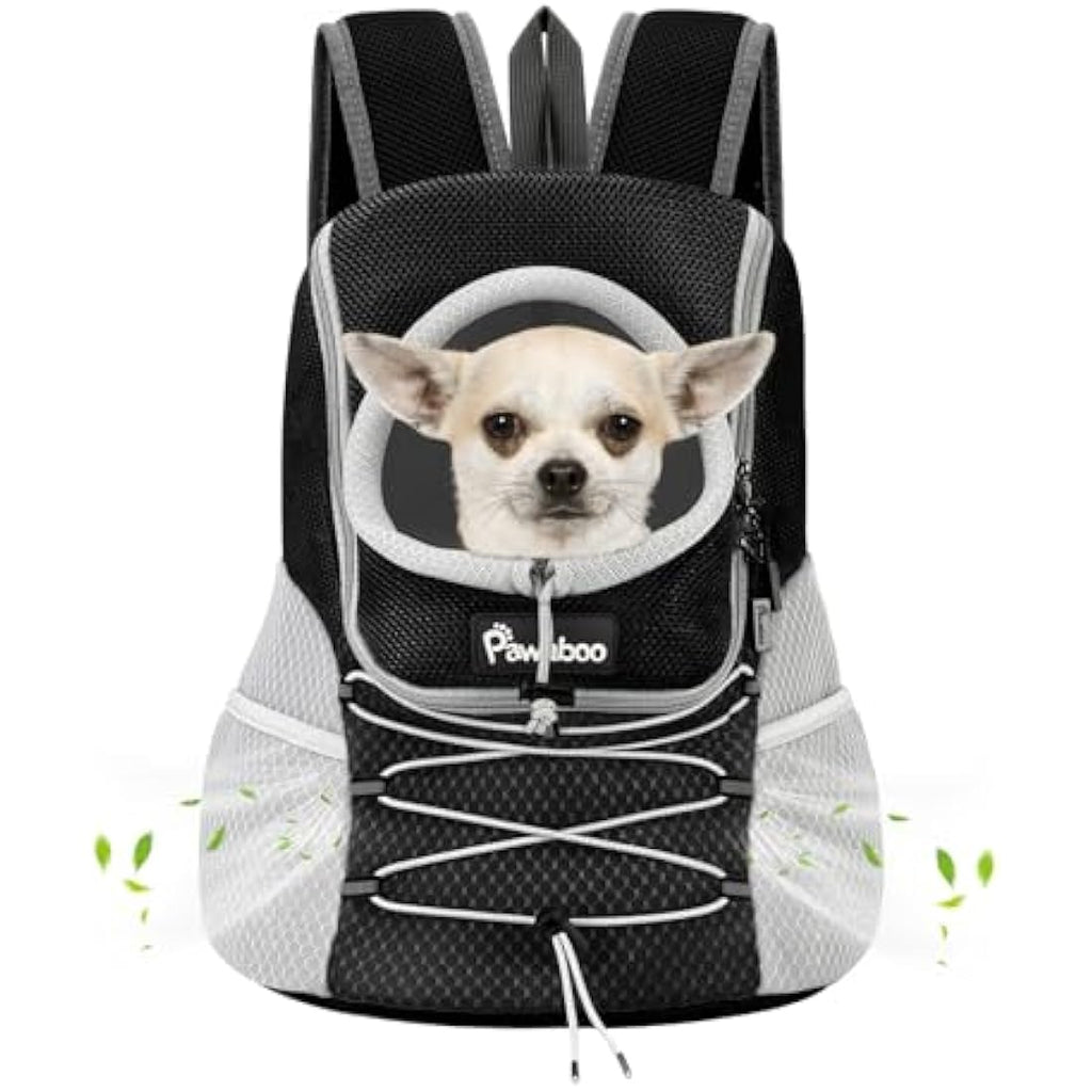 Pawaboo Small Dog Carrier Backpack | Breathable Mesh Front Pack - Black