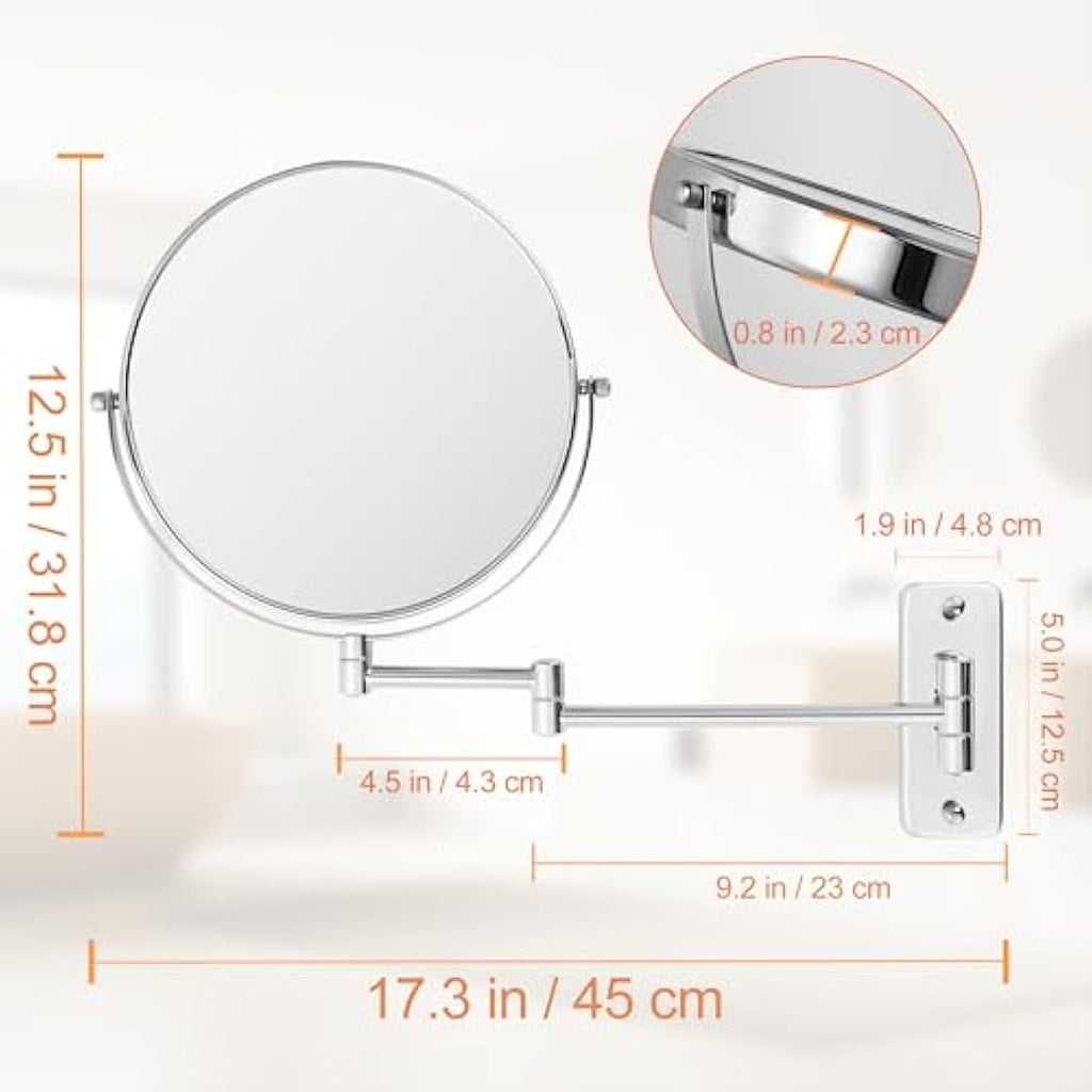 FFowcye 8" Wall Mounted Makeup Mirror | 1X/10X Magnifying Chrome Mirror