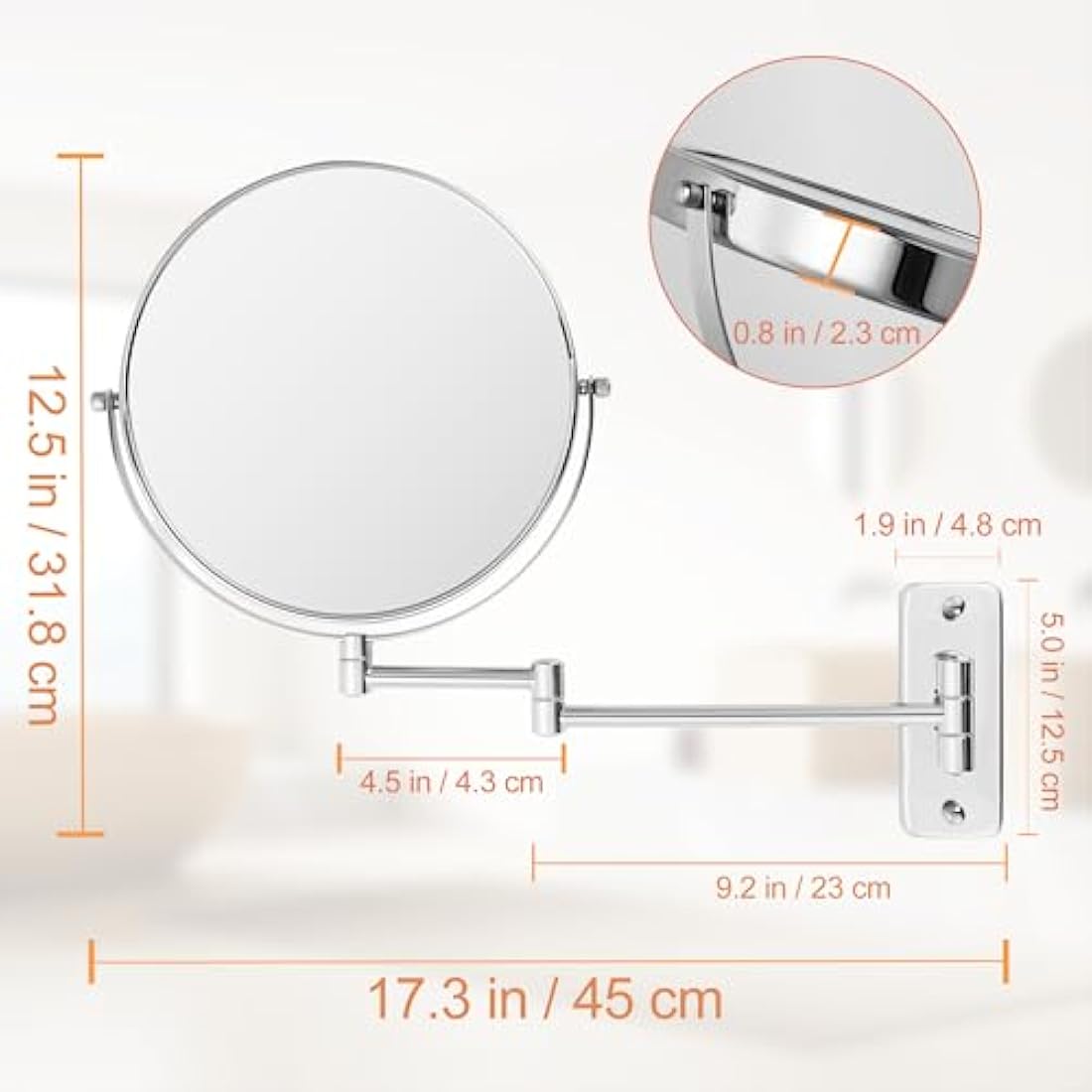 FFowcye 8" Wall Mounted Makeup Mirror | 1X/10X Magnifying Chrome Mirror