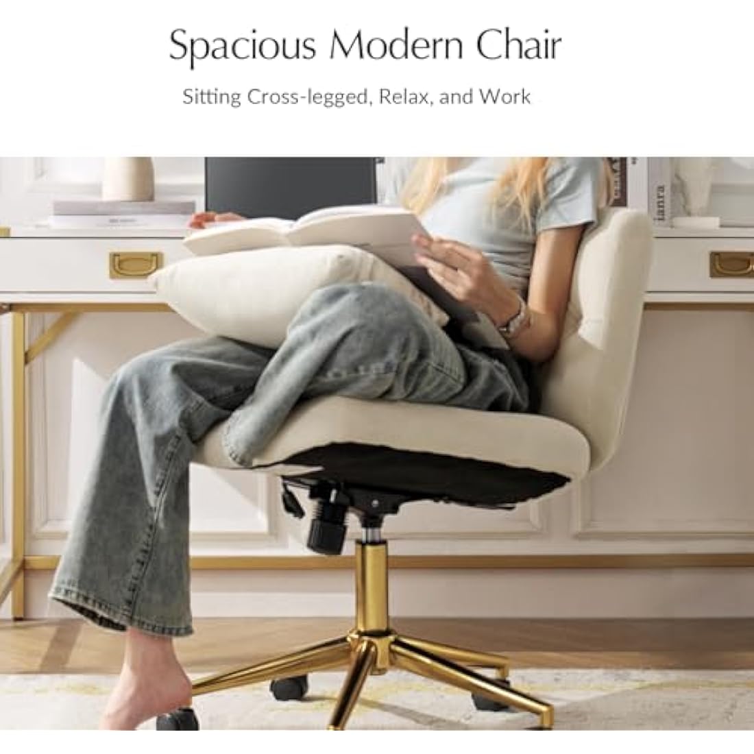 HULALA HOME Velvet Swivel Vanity Chair – Criss Cross Armless Desk Chair
