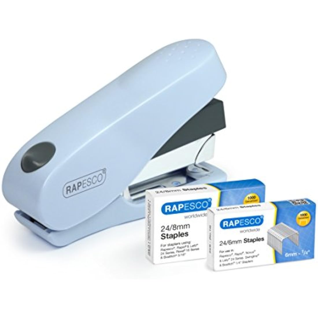 Rapesco Luna Less Effort Desktop Stapler | 50 Sheet Capacity | Powder Blue