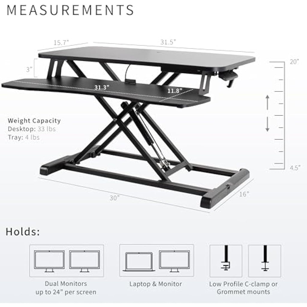VIVO Standing Desk Converter | Height Adjustable Dual Monitor Riser - Black