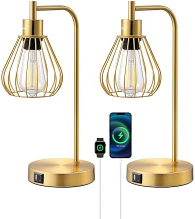 EDISHINE Industrial Bedside Lamps Set of 2 | Dimmable Touch Control Gold