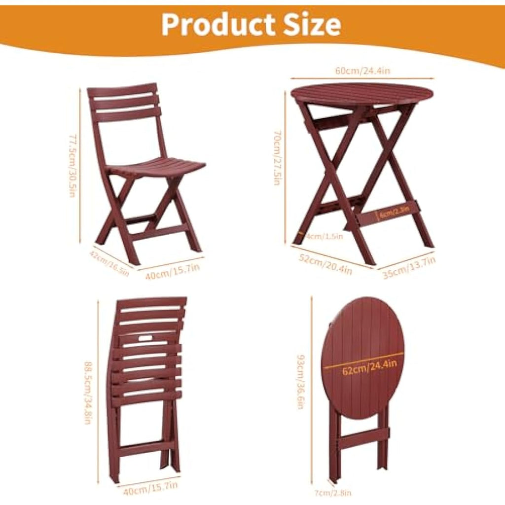TAO ONE 3-Piece Plastic Folding Bistro Set – Portable Patio Furniture, Red