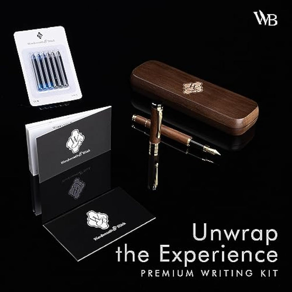 Luxury Bamboo Fountain Pen Set – Extra Fine Nib, Brown Wood