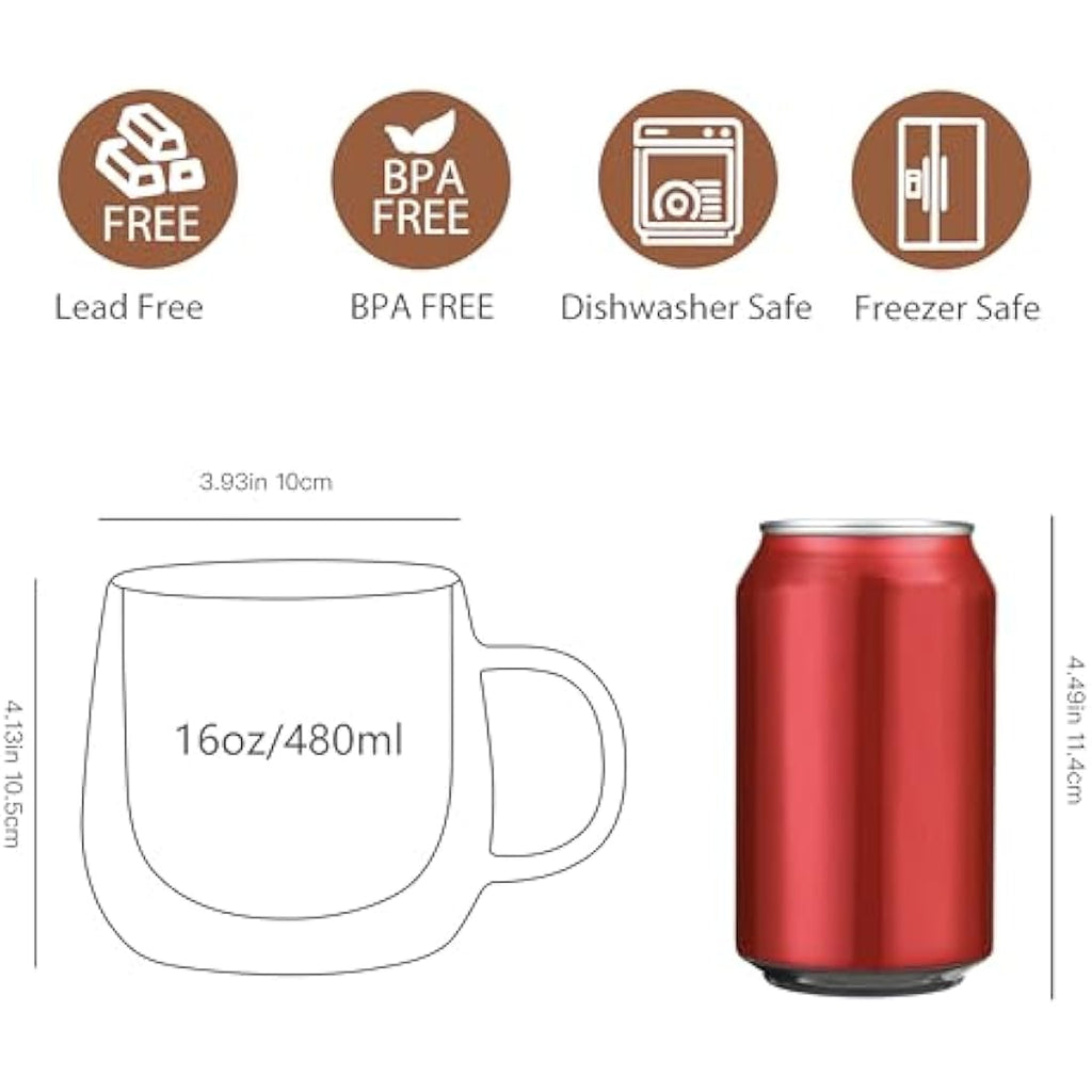 CNGLASS Double Walled Glass Coffee Mugs - 16oz Insulated Cups, Set of 4