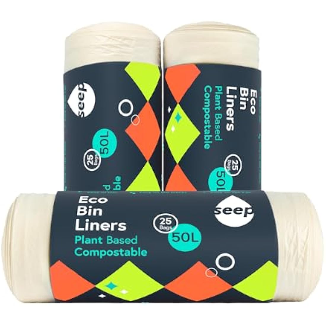 Seep 50L Compostable Bin Bags – Eco-Friendly Biodegradable Liners | 3 Rolls