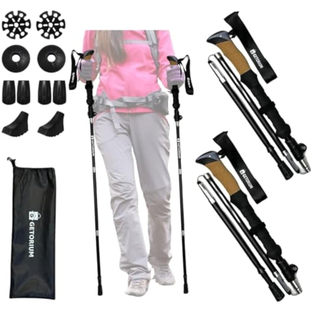 GETORIUM Trekking Poles – Aluminum 7075 Folding Hiking Sticks, Cork Grip
