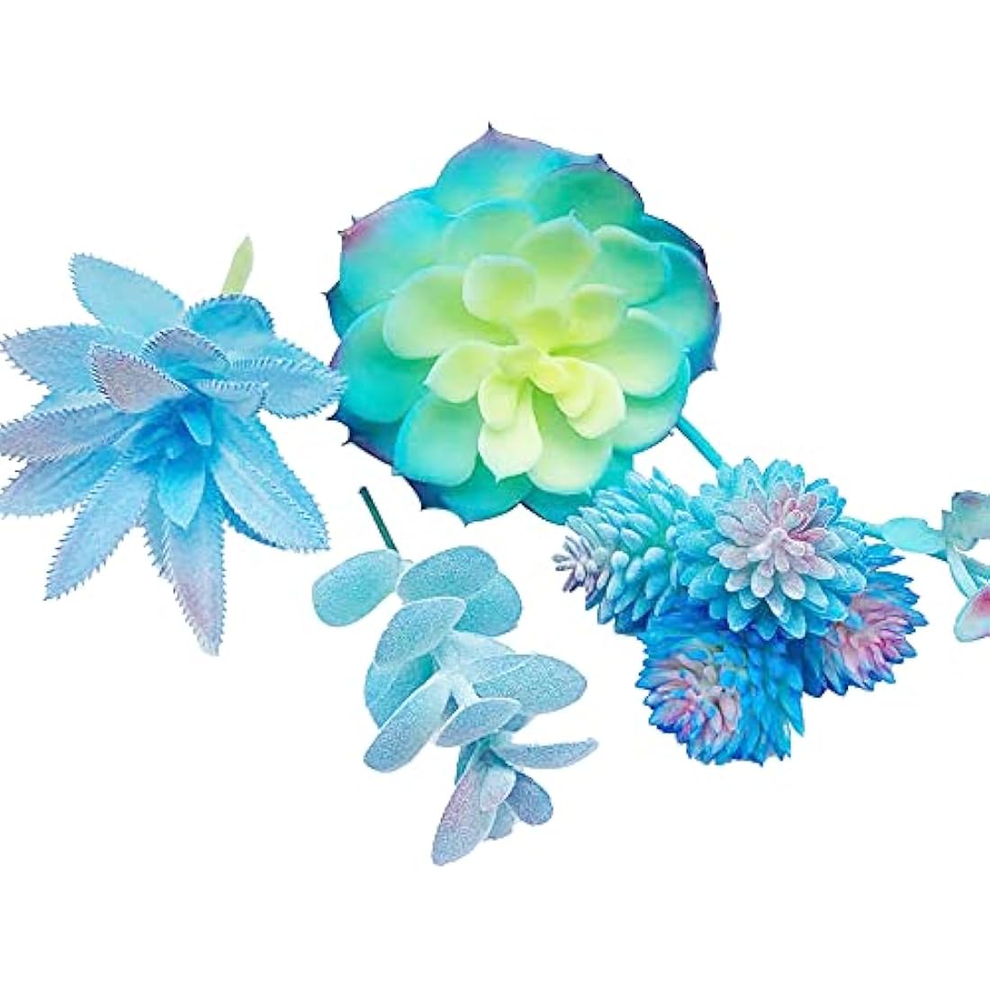 Woohome 20 PCS Artificial Succulent Plants - Flocked Blue Faux Assortment
