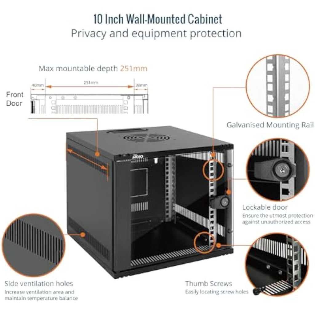Tecmojo 6U Wall Mount Network Cabinet | 10-Inch Wide Data Rack with Shelf