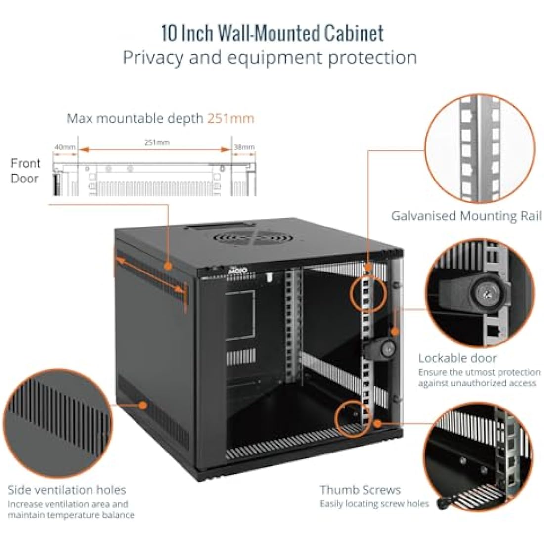 Tecmojo 6U Wall Mount Network Cabinet | 10-Inch Wide Data Rack with Shelf