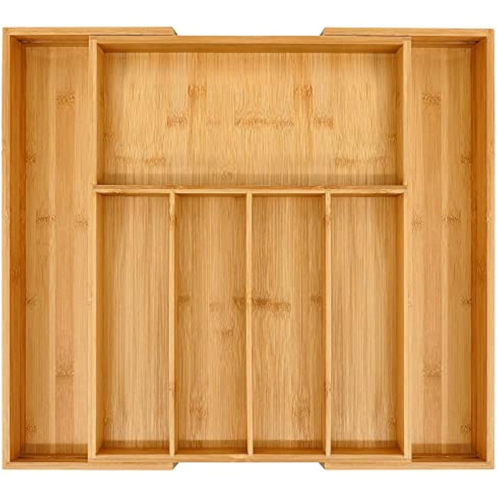 VaeFae Expandable Bamboo Cutlery Drawer Organiser | 5-7 Slot Kitchen Tray