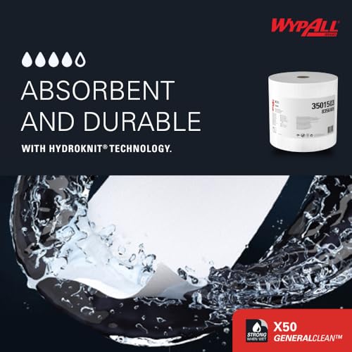 WypAll X50 General Clean Cloths – White Industrial Wipers, 1100 Sheets