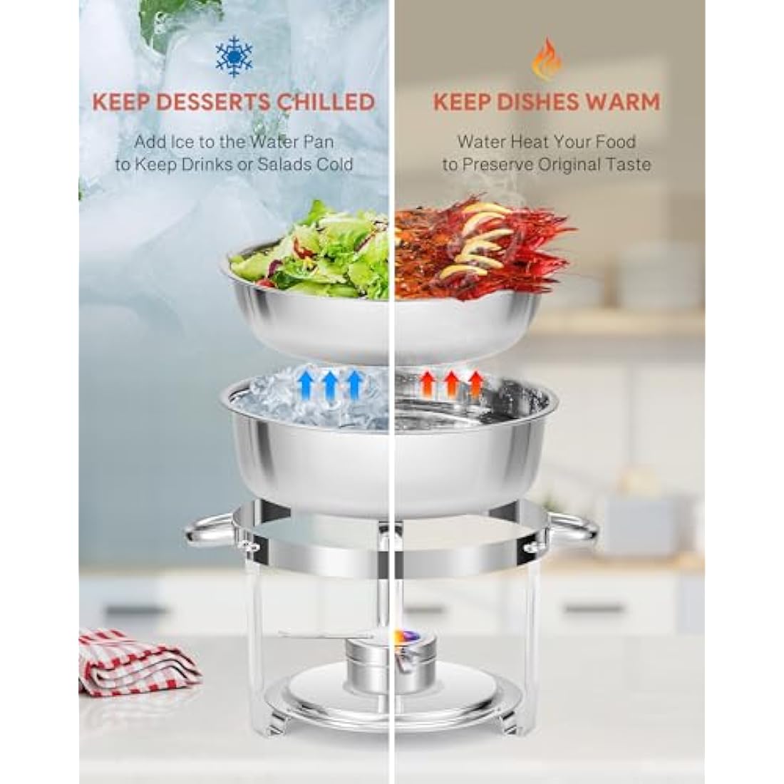 Wilprep 4 Pack Chafing Dish Buffet Set | 5.5L Stainless Steel Food Warmers