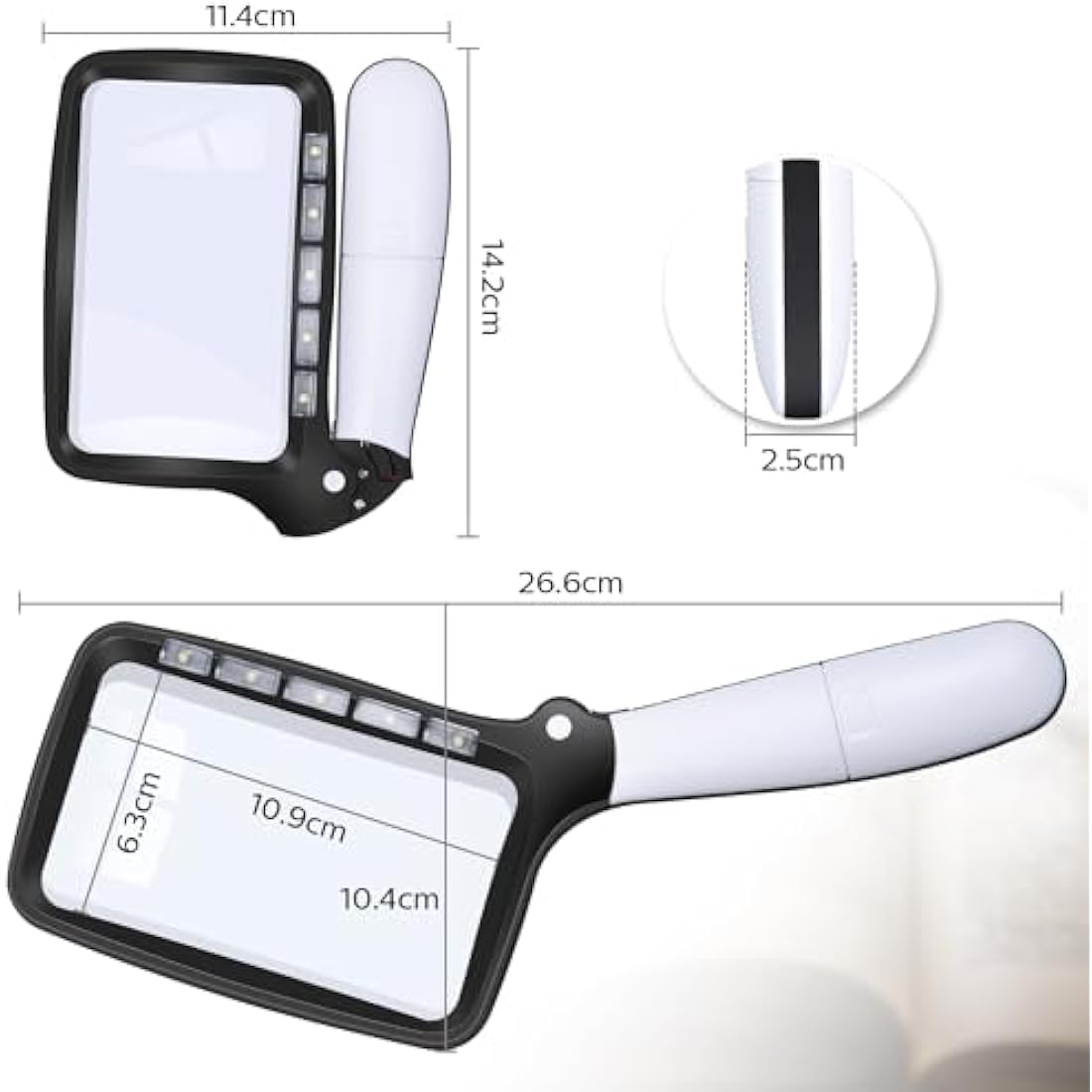 LED Rectangular Magnifying Glass – Foldable 2X Reading Magnifier