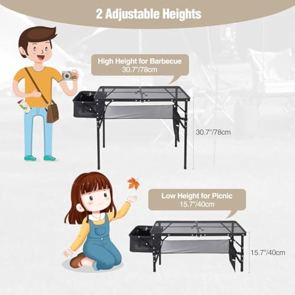 REDCAMP Folding Grill Table with Sink | Portable Aluminum Camping Stand