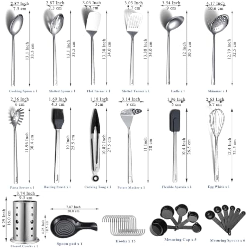ReaNea 40-Piece Stainless Steel Kitchen Utensils Set with Holder