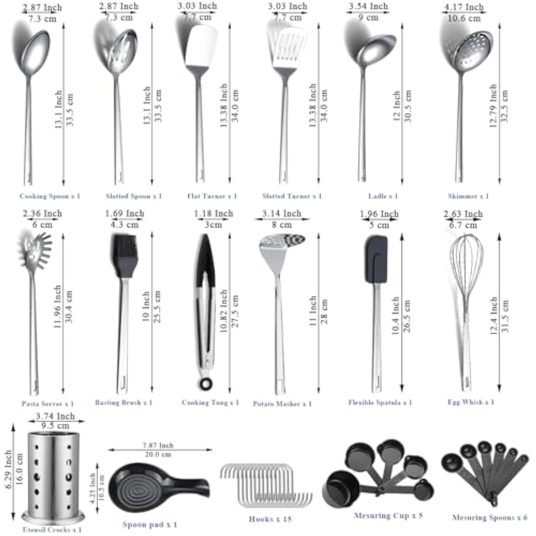 ReaNea 40-Piece Stainless Steel Kitchen Utensils Set with Holder