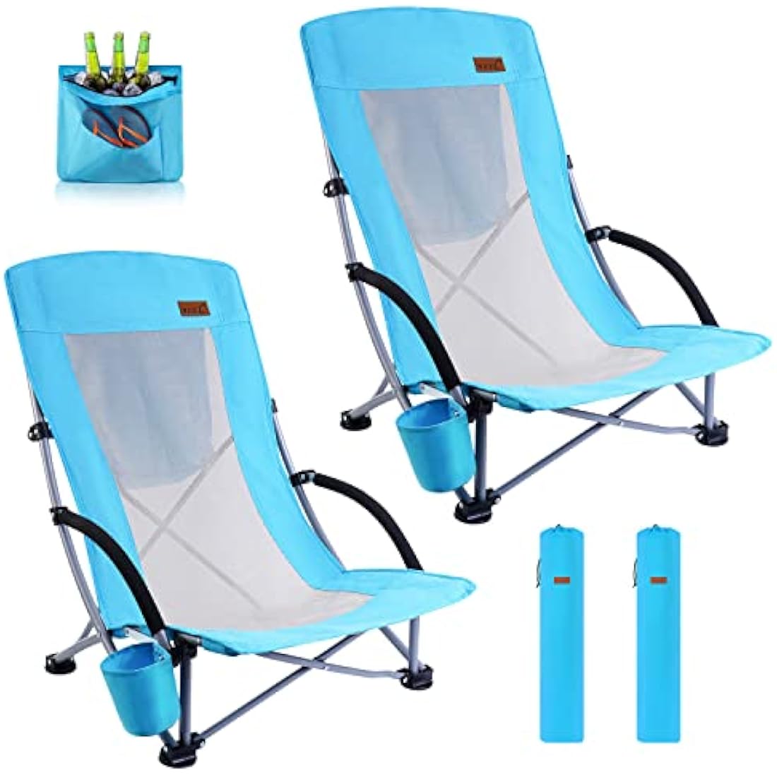 Nice C High Back Beach Camping Chair with Cooler Bag & Cup Holder, Blue