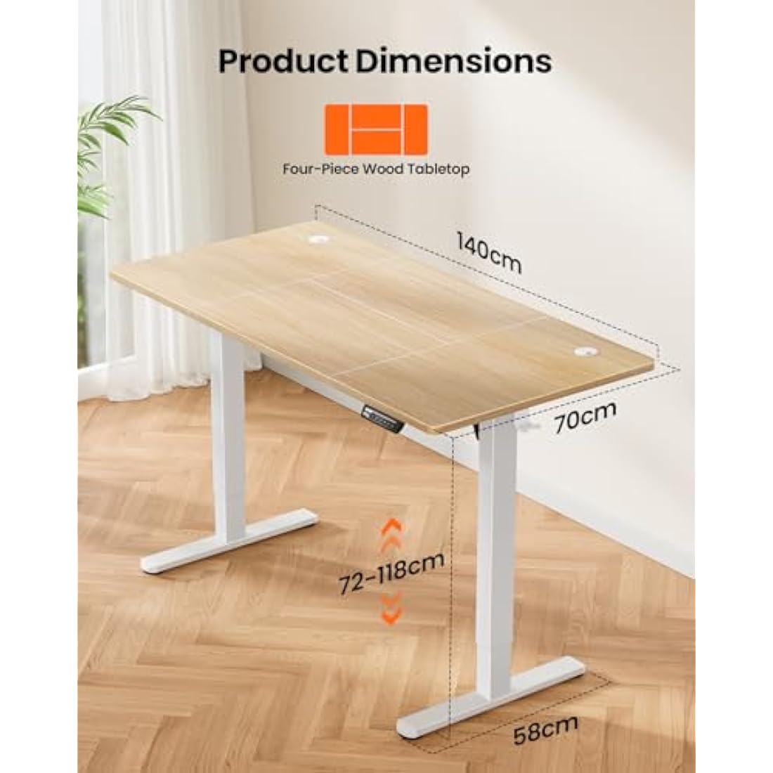 ErGear Electric Standing Desk – 140x70cm Height Adjustable Sit Stand Desk