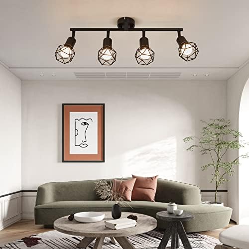 Jolof Store Industrial Black Metal 4-Light Rotatable Ceiling Spotlight