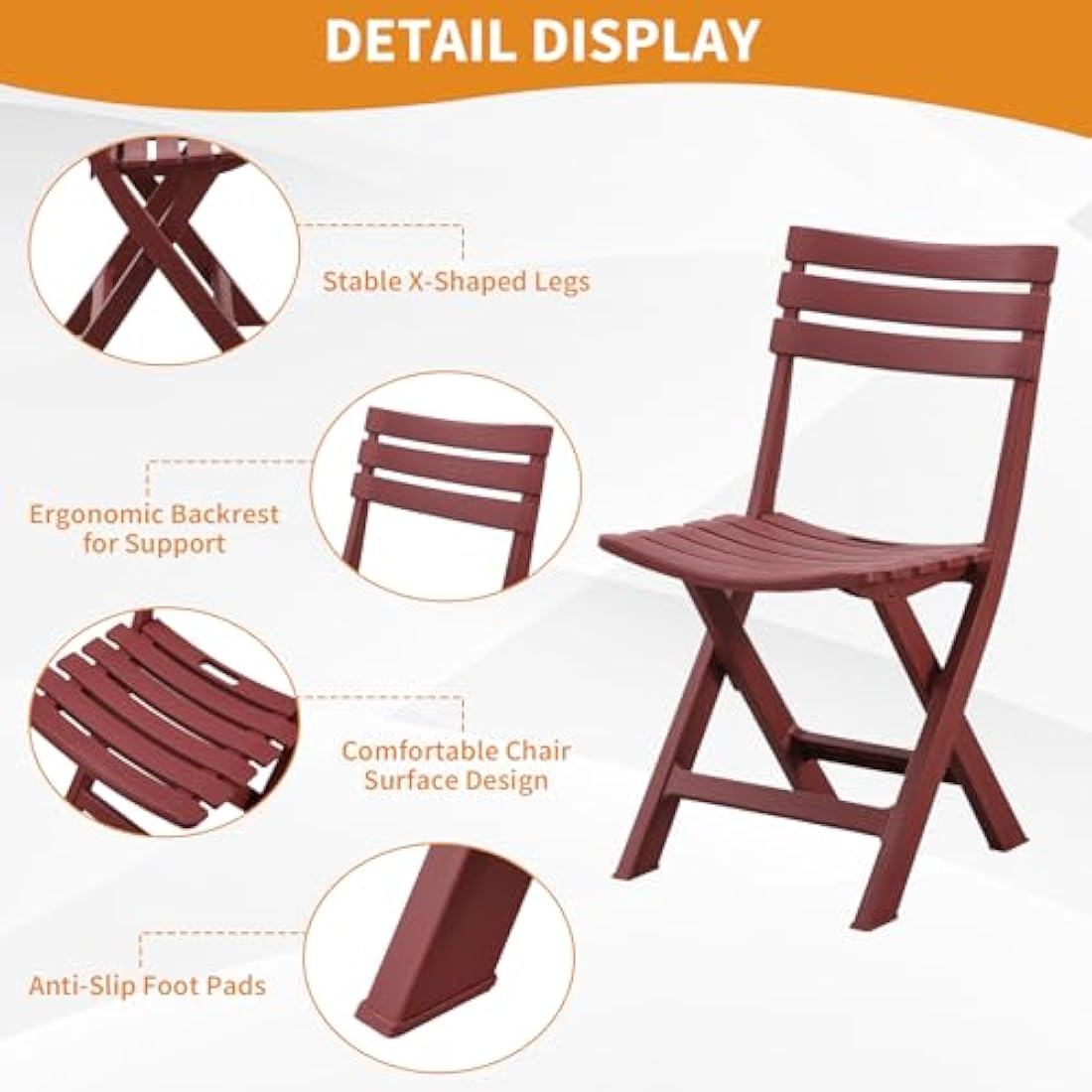 TAO ONE 3-Piece Plastic Folding Bistro Set – Portable Patio Furniture, Red