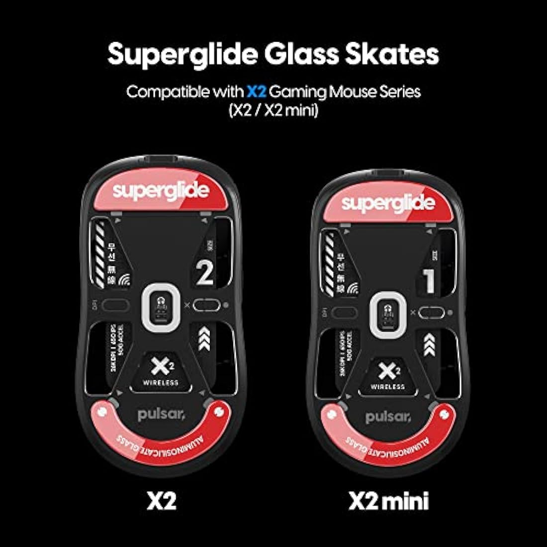 Superglide Glass Mouse Skates for Pulsar X2 & X2 Mini – Red