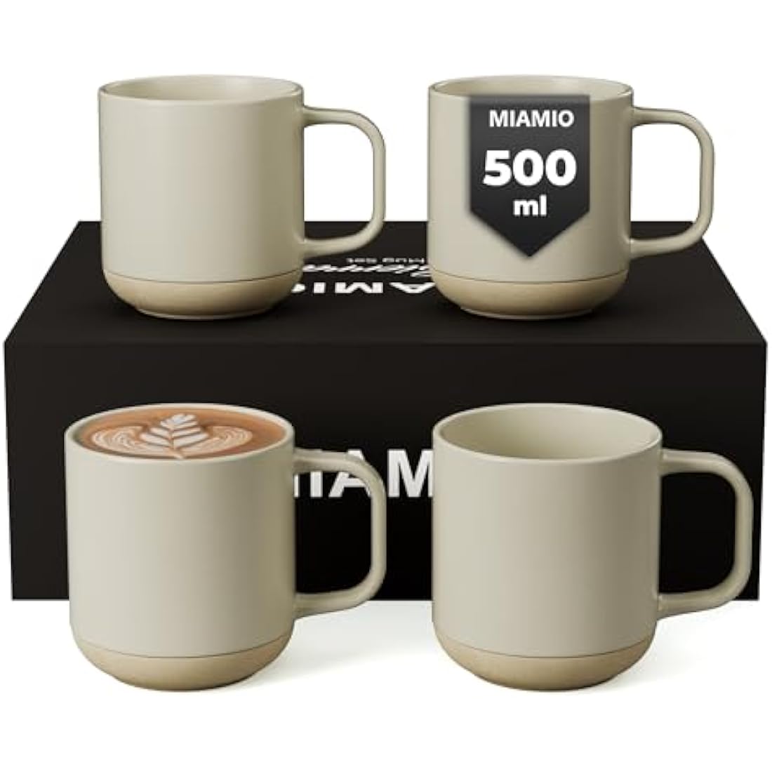 MIAMIO Ceramic Coffee Mugs Set of 4 – 500ml Large Cups, Sierra Collection