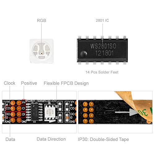 BTF-LIGHTING WS2801 Addressable RGB LED Strip | 5050 SMD 3M 9.8ft DC5V