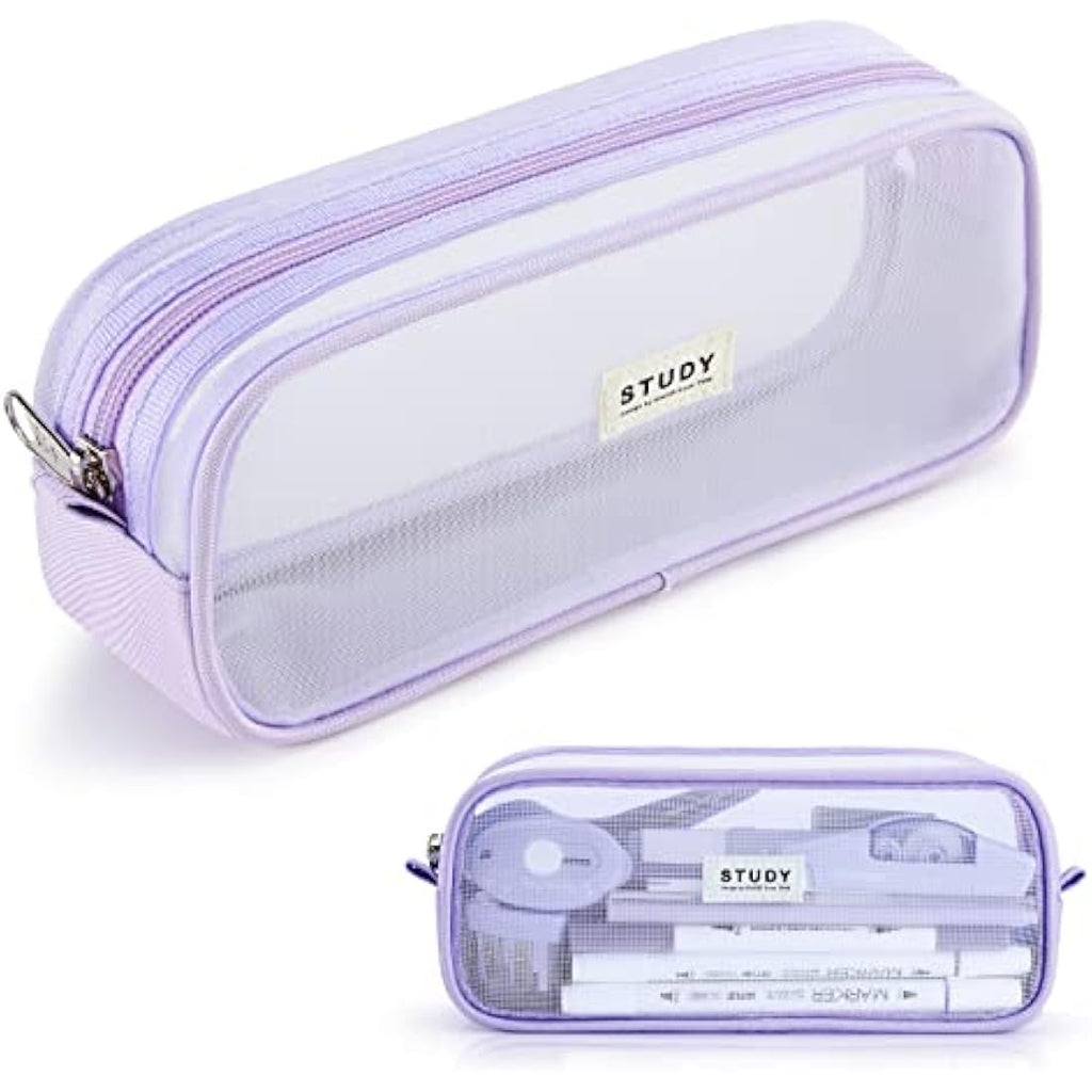 KALIDI Clear Mesh Pencil Case – Large Capacity Stationery Pouch