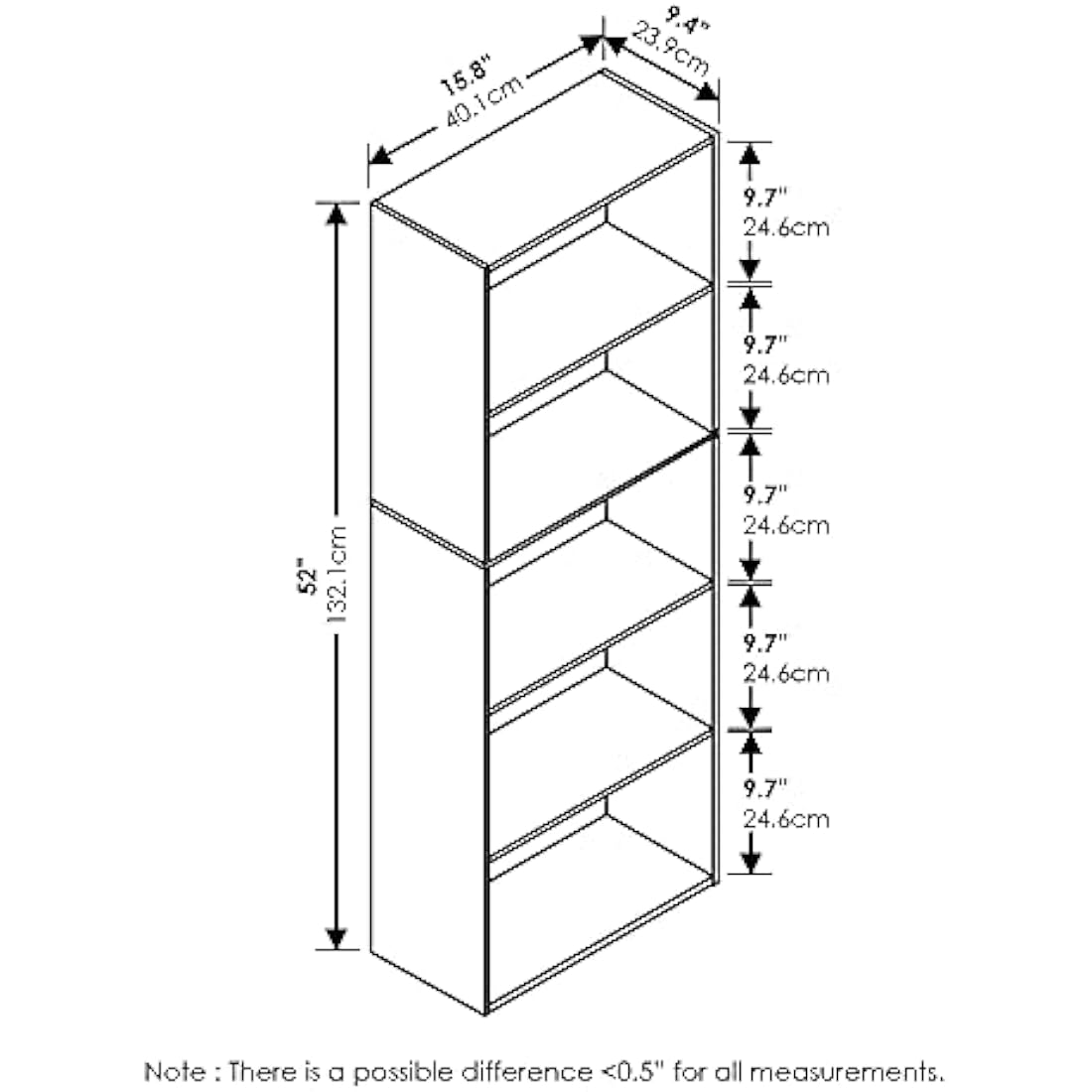 Furinno Luder 5-Tier Open Shelf Bookcase – White Engineered Wood