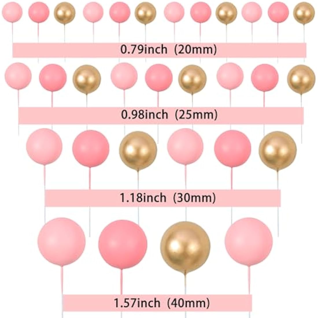 Gyufise 30Pcs Pink Gold Ball Cake Toppers – Foam Balloon Cupcake Decor