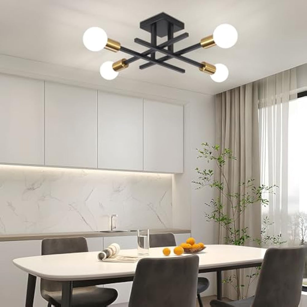 QAREHL 4-Light Modern Sputnik Chandelier – Black and Gold Metal Ceiling Light