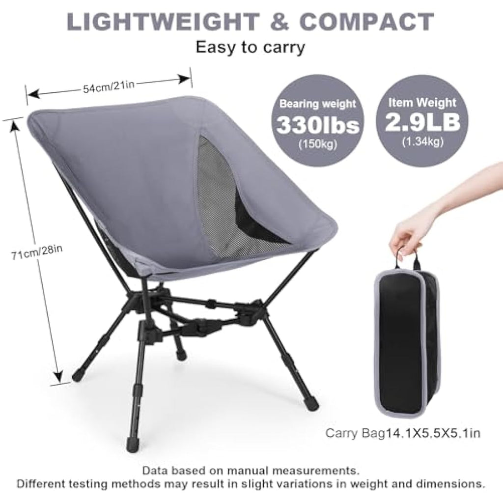SHANNA Lightweight Folding Camping Chair | Adjustable Height Mesh Seat - Gray