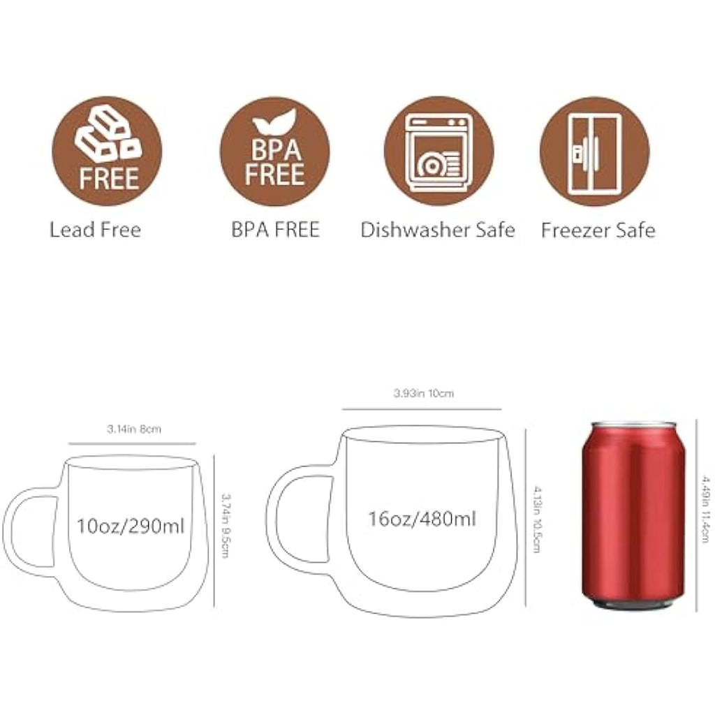 CNGLASS Double Walled Glass Coffee Mugs - 16oz Insulated Cups, Set of 4