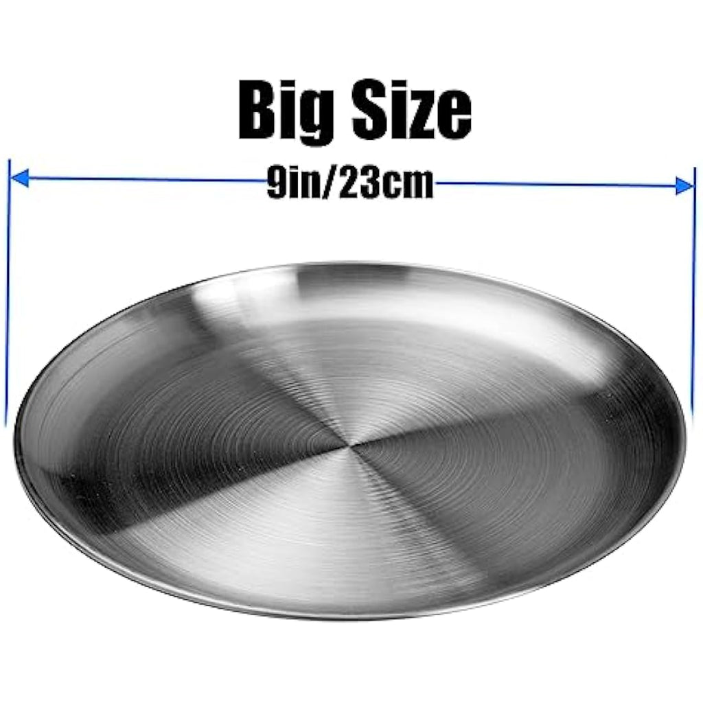 WANBY 304 Stainless Steel Plates | 9-Inch Unbreakable Metal Dishes (10 Pcs)