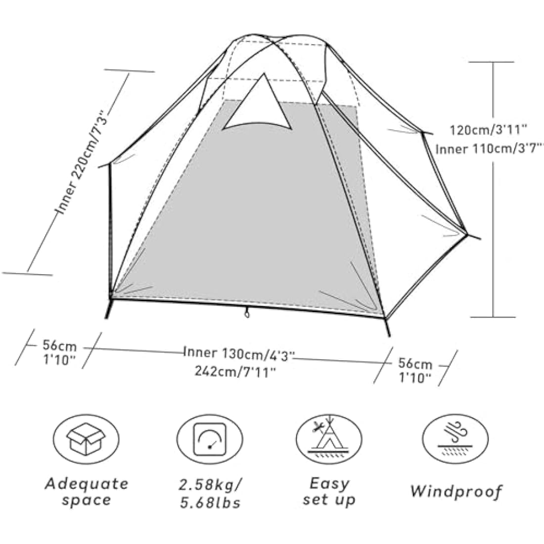 Forceatt 2-Person Camping Tent | Waterproof PU3000mm Lightweight Dome Tent