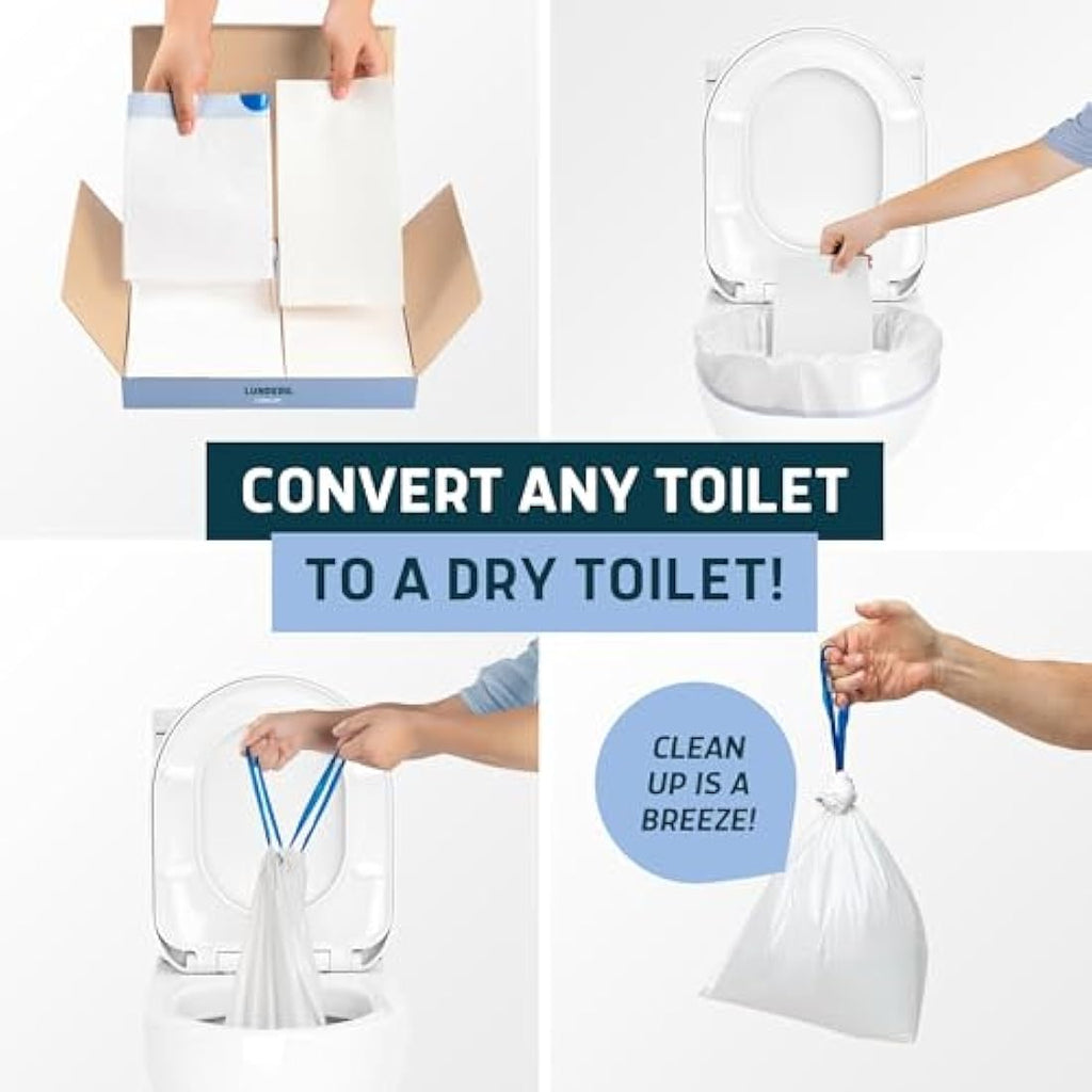 Lunderg Toilet Liners with Absorbent Pads – 50 Count Disposable Bags