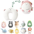 JOYRAVO Kids 2-in-1 Convertible Travel Neck Pillow – Pink Bear Plush